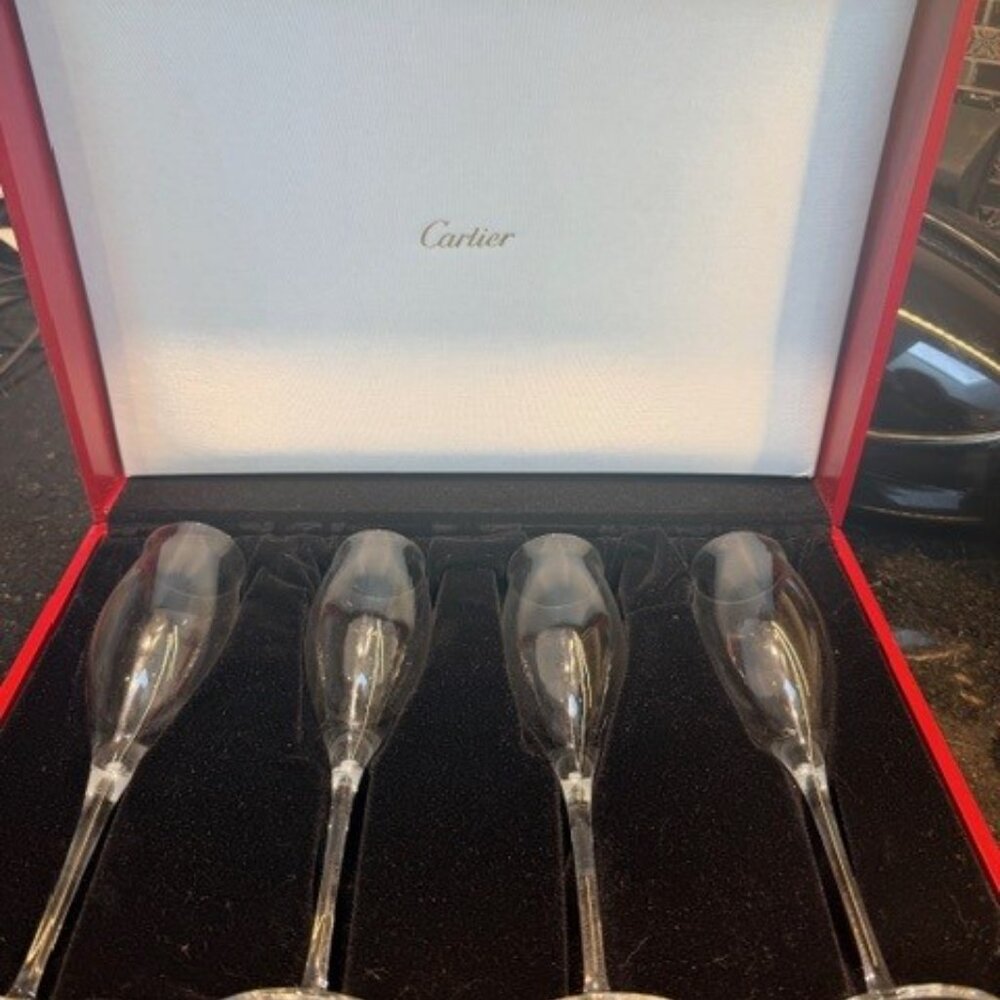Cartier Vintage Champagne Glass Set in Leather Case